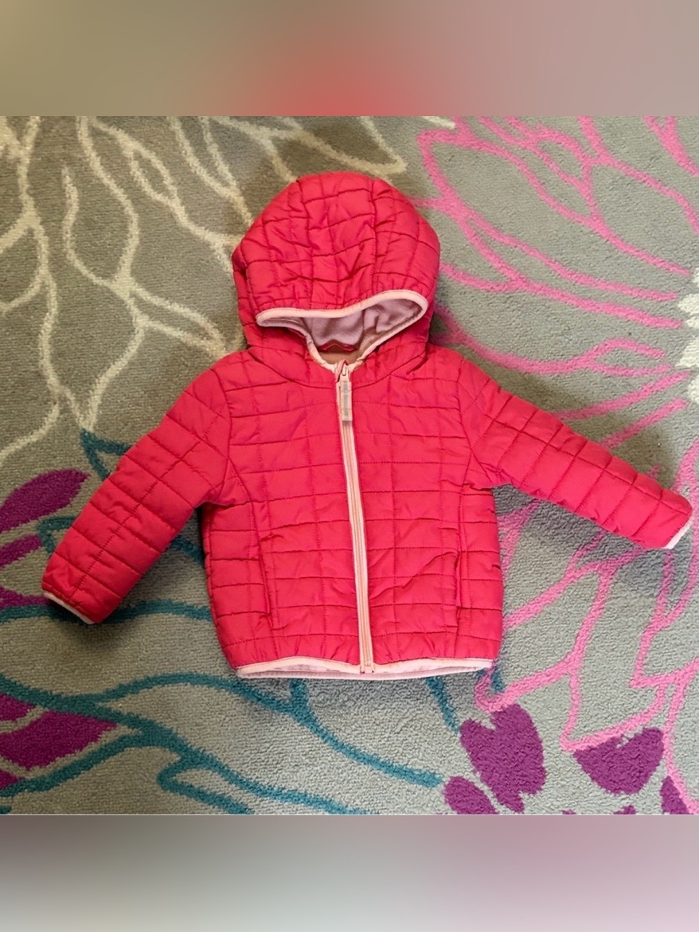 Cat & Jack Hooded Fleece Lined Puffer Coat Jacket Toddler Girls 18 Months Pink